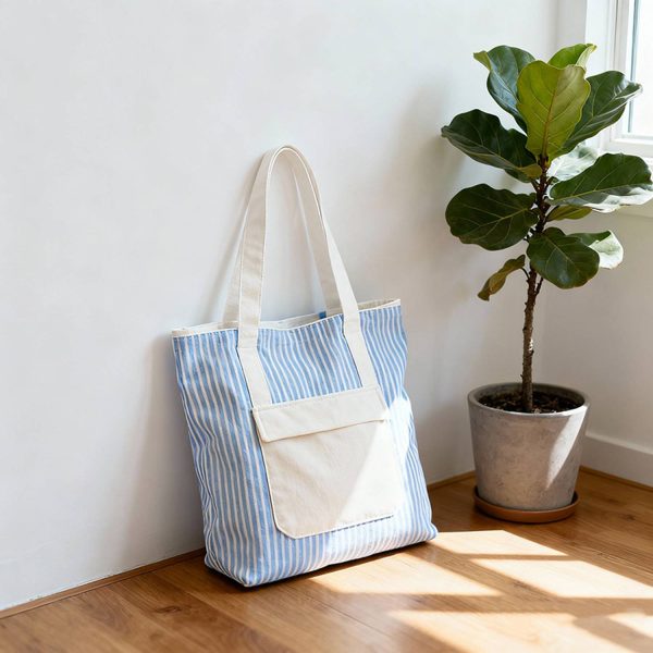 附图2_1764655041562.jpg Large Capacity Striped Canvas Tote Bag