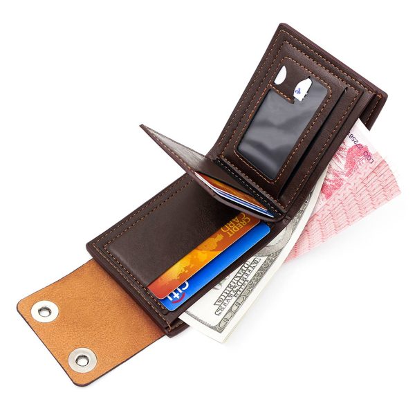 Men PU Leather Dual Snap Buttons Wallet