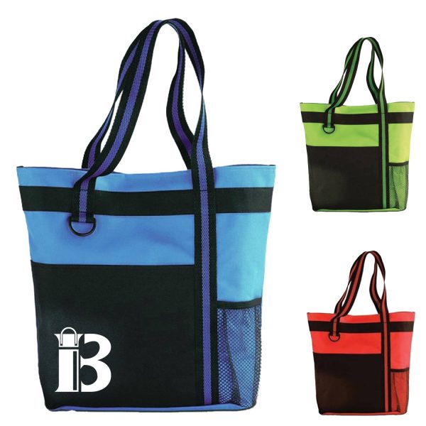 Polyester Zipper Shoulder Tote Bag w/ Pocket