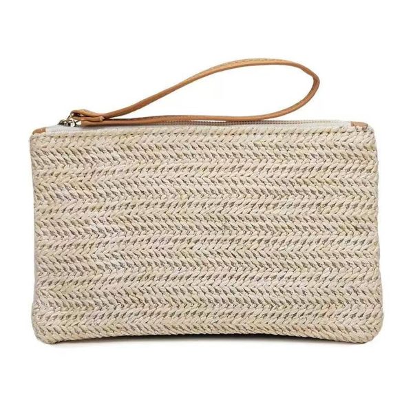 Bohemian Straw Woven Zipper Clutch Bag