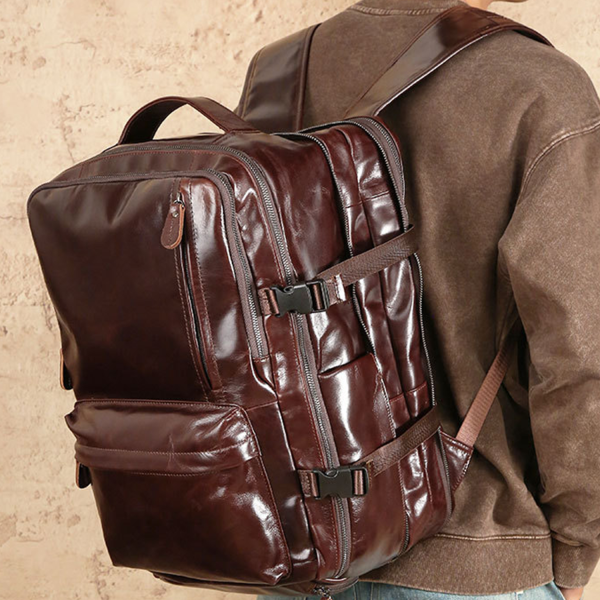 Oil Waxed Genuine Leather Travel Backpack