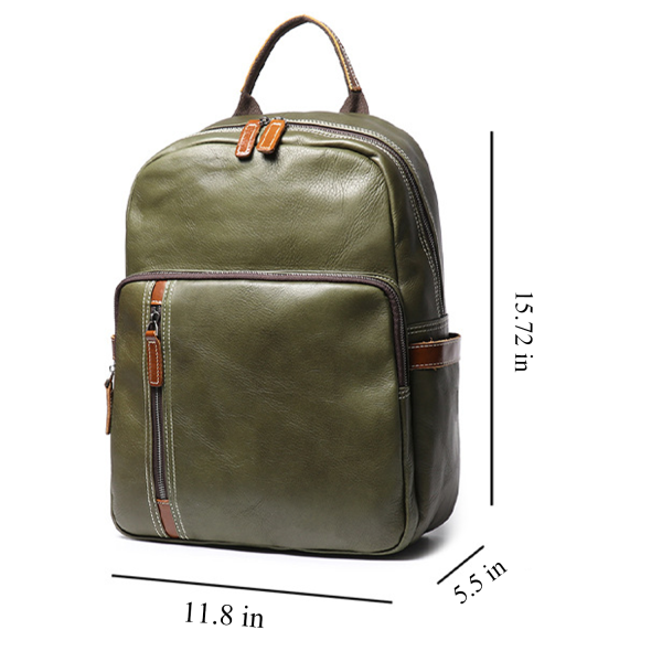Color Block Soft Leather Laptop Backpack