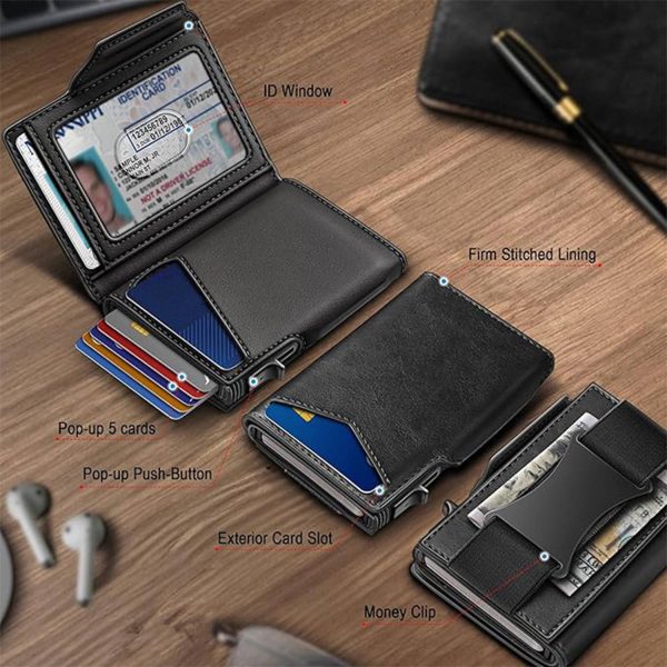 PU Leather Pop Up Access RFID Money Clip Card Holder