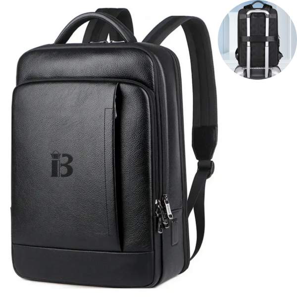 Cowhide Leather Waterproof Backpack w/ Luggage Strap