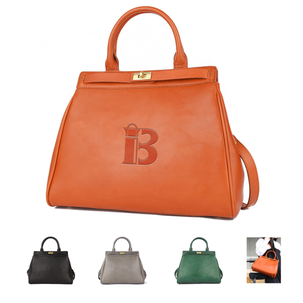Sleek Genuine Leather Structured Satchel Handbag