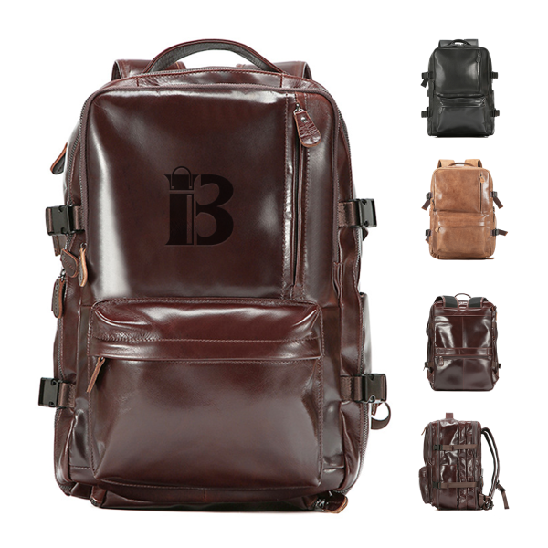 Oil Waxed Genuine Leather Travel Backpack