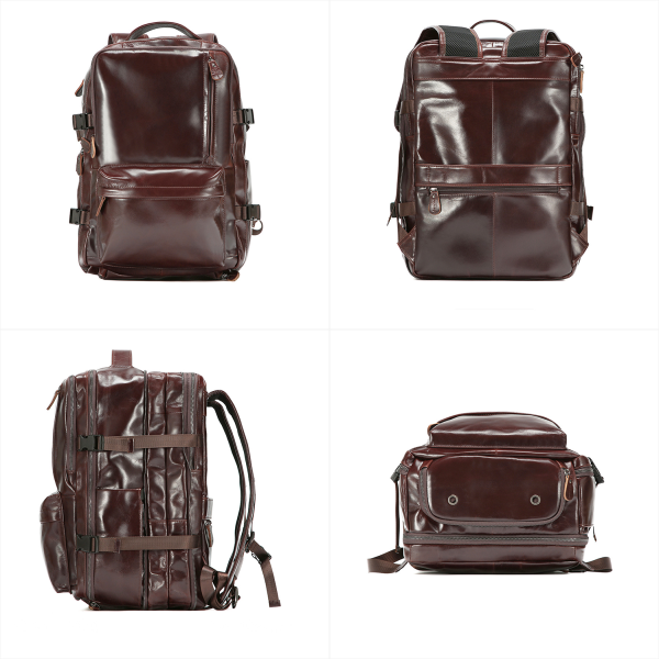 Oil Waxed Genuine Leather Travel Backpack