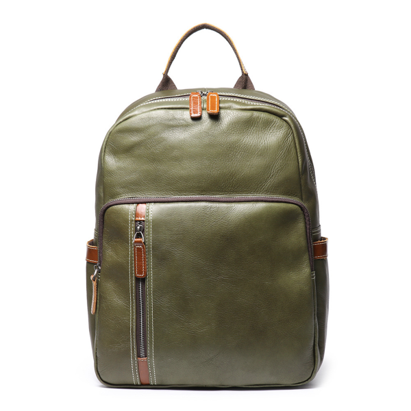 Color Block Soft Leather Laptop Backpack