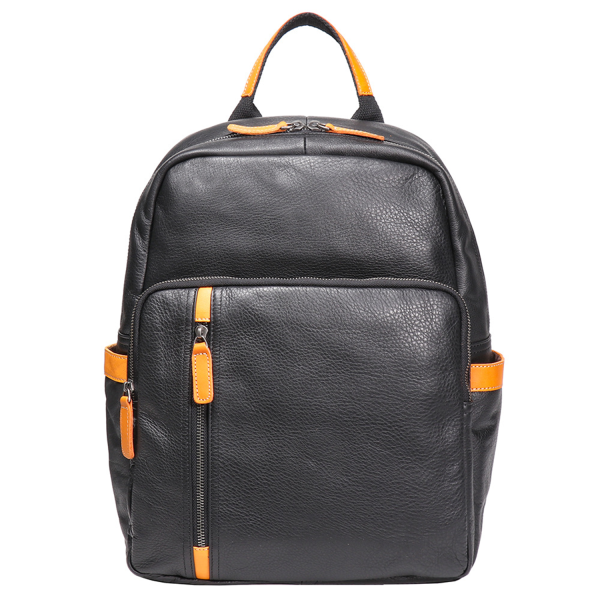 Color Block Soft Leather Laptop Backpack