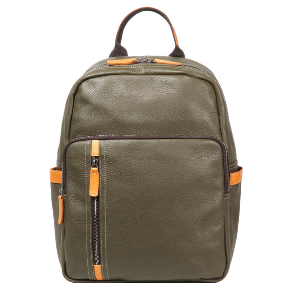 Color Block Soft Leather Laptop Backpack