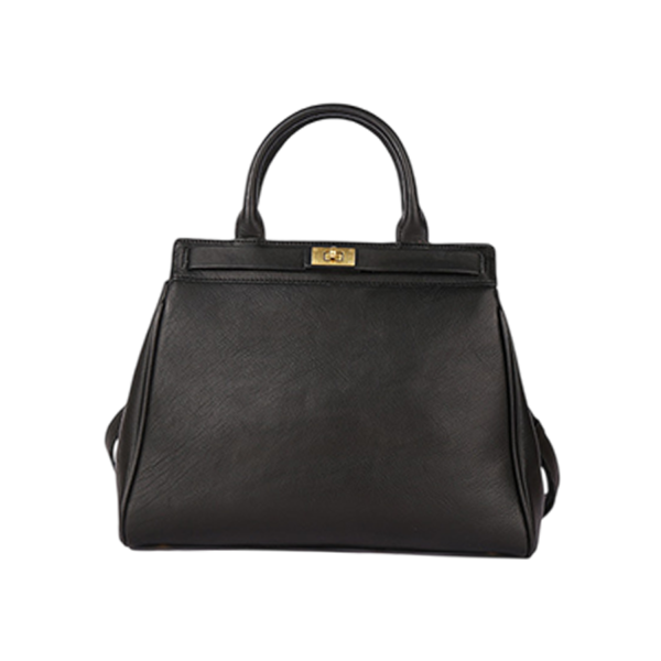 Sleek Genuine Leather Structured Satchel Handbag