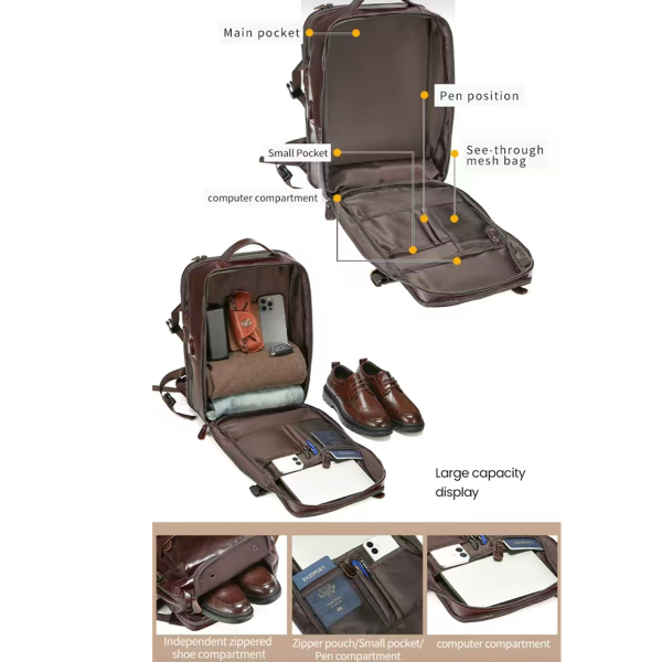 Oil Waxed Genuine Leather Travel Backpack