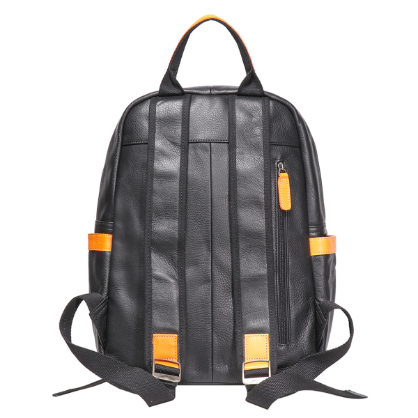 Color Block Soft Leather Laptop Backpack