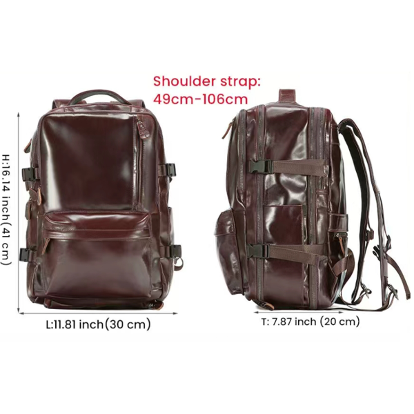 Oil Waxed Genuine Leather Travel Backpack