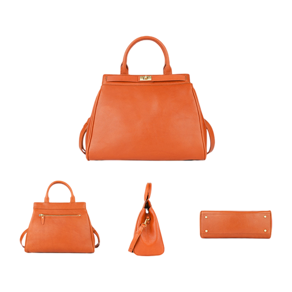 Sleek Genuine Leather Structured Satchel Handbag