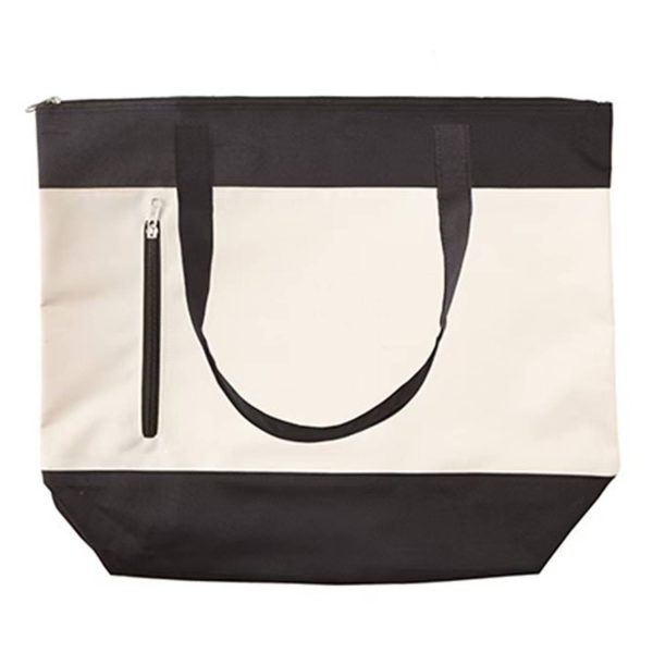 Canvas Zippered Tote Bag w/ Pocket