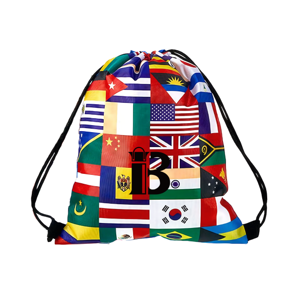 World Flags Soccer Theme Polyester Drawstring Bag