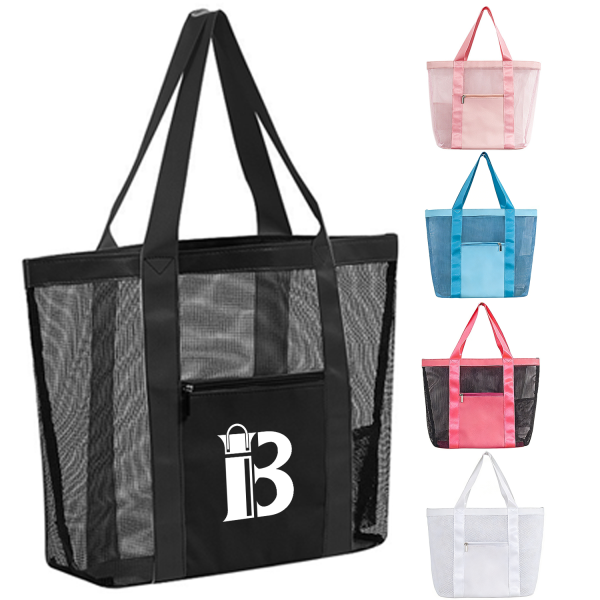 主图1_1766587938719.png Open Top Mesh Beach Tote Bag