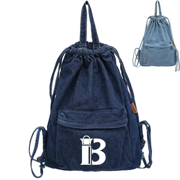 Large Capacity Denim Drawstring Backpack