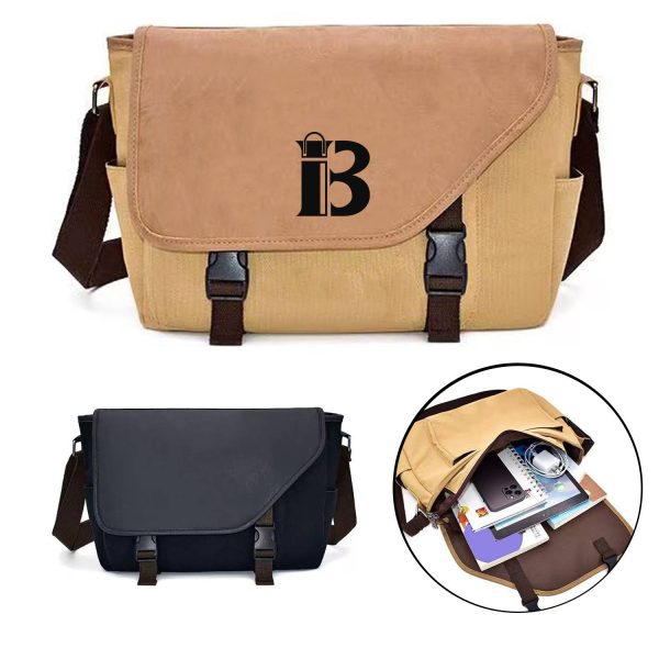 Canvas Slant Flap Messenger Bag with Shoulder Strap