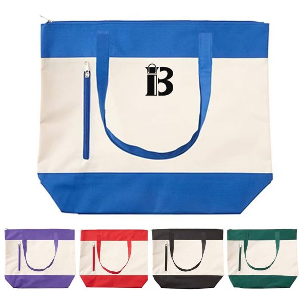 Canvas Zippered Tote Bag w/ Pocket