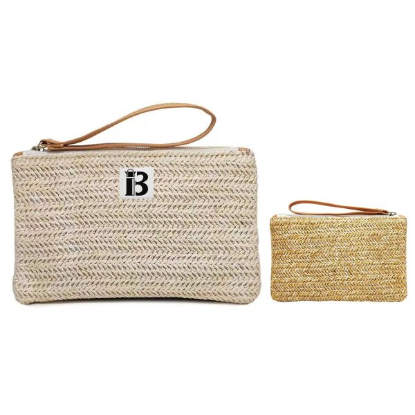 Bohemian Straw Woven Zipper Clutch Bag