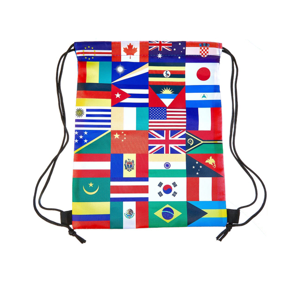 World Flags Soccer Theme Polyester Drawstring Bag