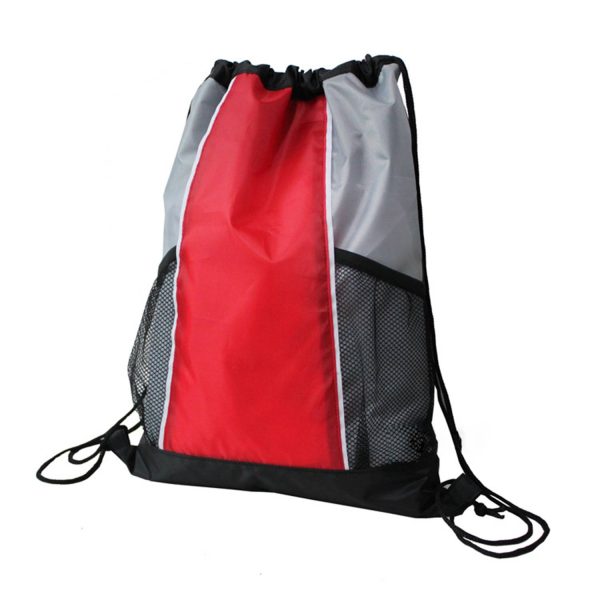 Polyester Drawstring Sports Backpack w/ Mesh Pocket