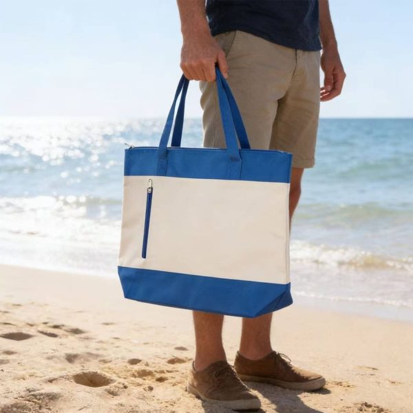 Canvas Zippered Tote Bag w/ Pocket