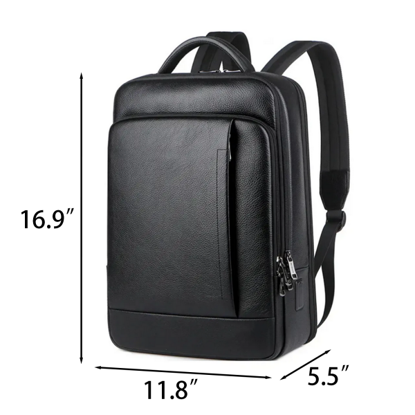 Cowhide Leather Waterproof Backpack w/ Luggage Strap
