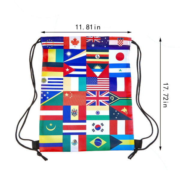 World Flags Soccer Theme Polyester Drawstring Bag