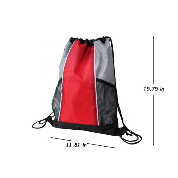 Polyester Drawstring Sports Backpack w/ Mesh Pocket
