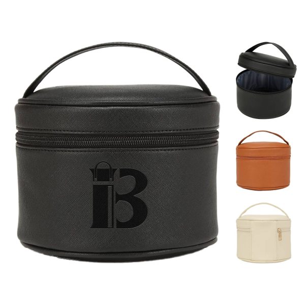 Portable Large-Capacity PU Leather Cylinder Makeup Bag
