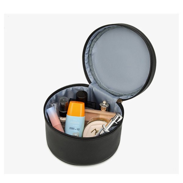 Portable Large-Capacity PU Leather Cylinder Makeup Bag