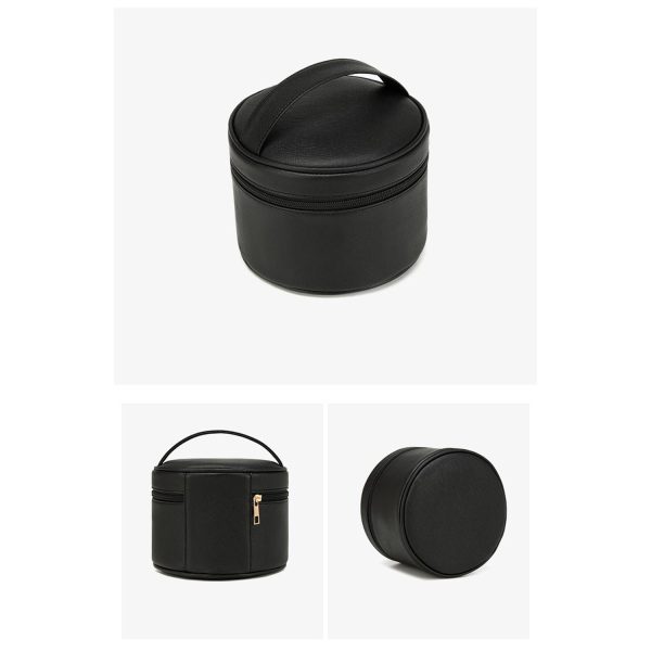 Portable Large-Capacity PU Leather Cylinder Makeup Bag