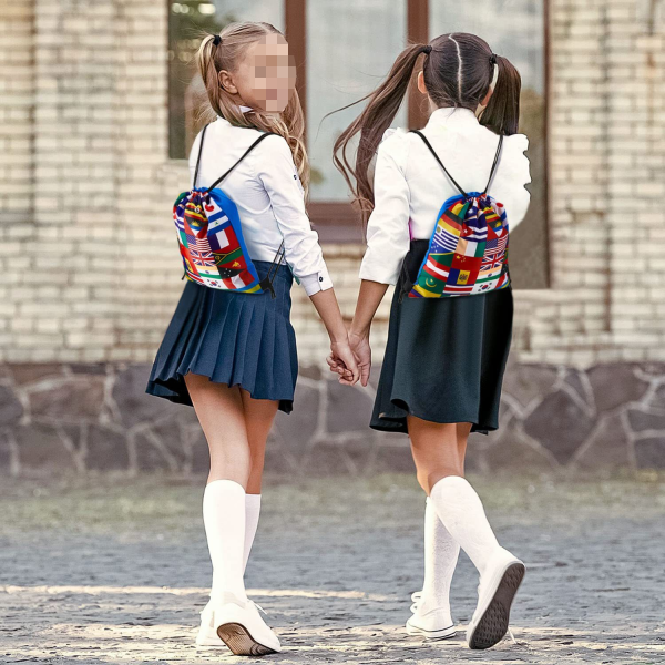 World Flags Soccer Theme Polyester Drawstring Bag