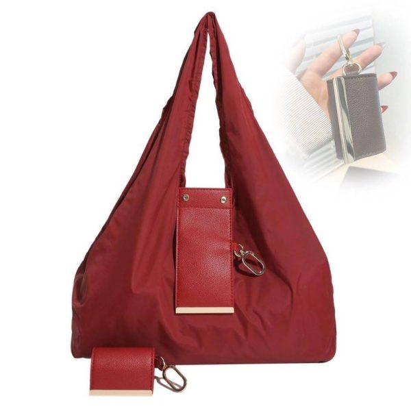 Foldable Nylon Shoulder Tote with Keychain Pouch