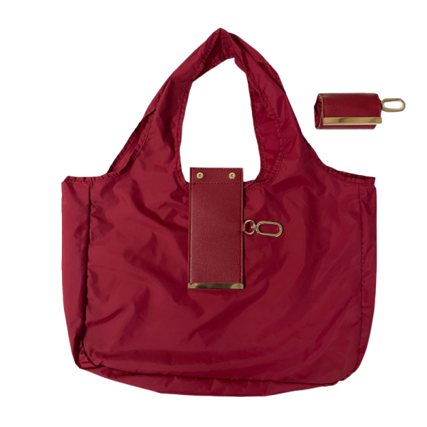 Foldable Nylon Shoulder Tote with Keychain Pouch