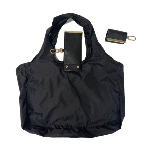 Foldable Nylon Shoulder Tote with Keychain Pouch