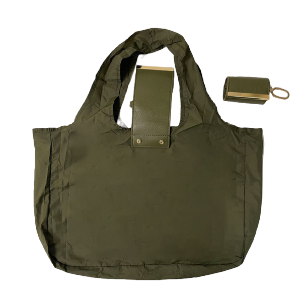 Foldable Nylon Shoulder Tote with Keychain Pouch