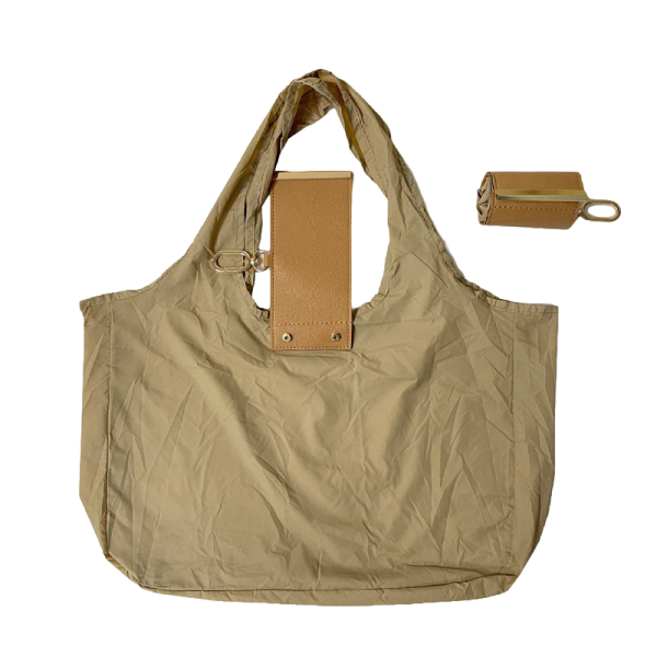 Foldable Nylon Shoulder Tote with Keychain Pouch