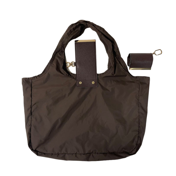 Foldable Nylon Shoulder Tote with Keychain Pouch