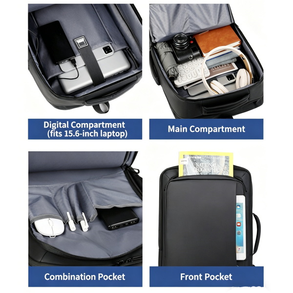Waterproof Polyester Business Backpack w/ USB Port