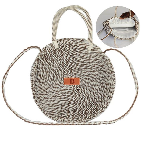 Retro Striped Round Straw Beach Bag​