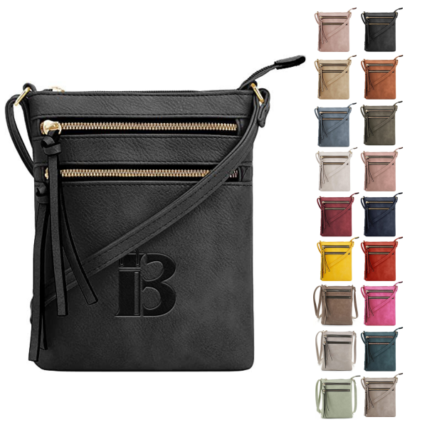 Multiple Zipper Pockets PU Leather Crossbody Bag