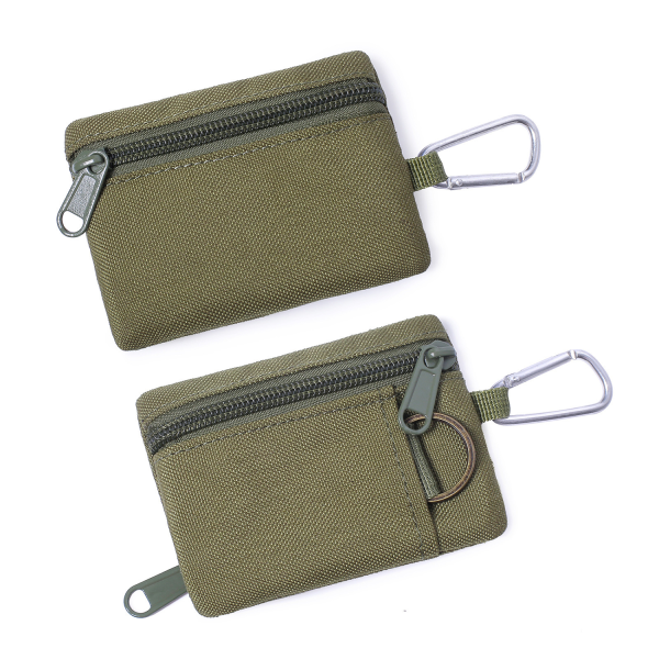 吊环小小包绿_1775552485242.png Outdoor Nylon Mini Wallet with Carabiner