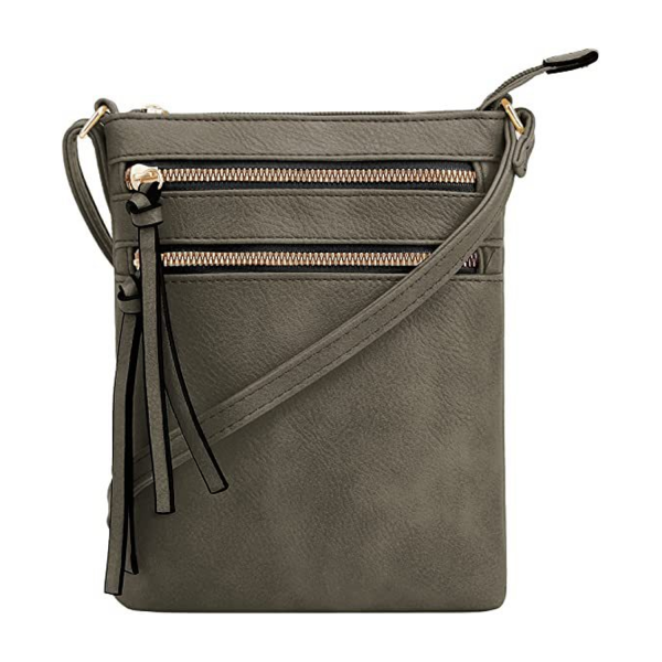 Multiple Zipper Pockets PU Leather Crossbody Bag