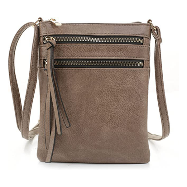 Multiple Zipper Pockets PU Leather Crossbody Bag
