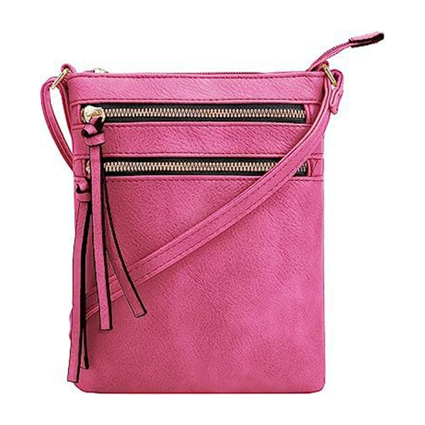 Multiple Zipper Pockets PU Leather Crossbody Bag