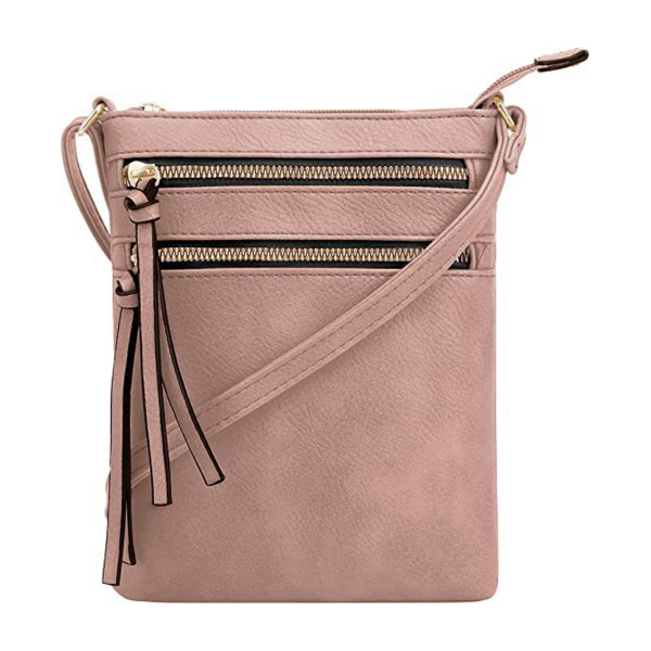 Multiple Zipper Pockets PU Leather Crossbody Bag
